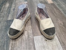 Sam Edelman Krissy Espadrille Flats Leather/canvas Jute Trim Women Sz 8 Cap Toe