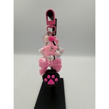 Handmade Cat Print Kitty Paw Pink Cat Candy Beaded Keychain Kawaii Bag Charm