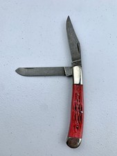 Vintage Parker Edwards Damascus Two Blade Red Pick B0ne Trapper Knife