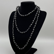 Vintage French Jet Style Black Glass Bead Necklace Extra Long Flapper 1930s