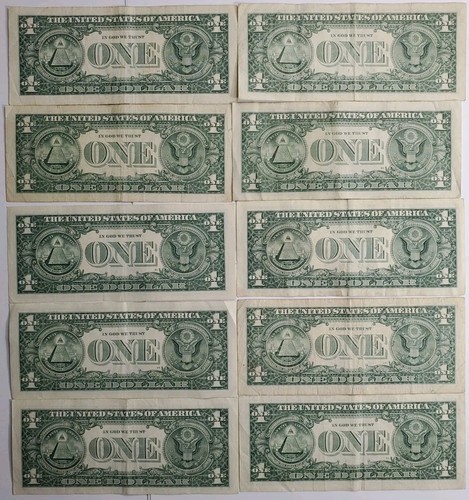 LUCKY 333 Ten $1 One Dollar Bills Fancy Serial Number Angle Numbers - Bild 2 von 2