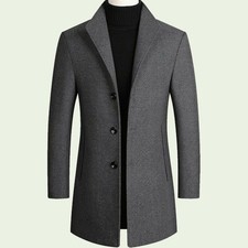 Men's Warm Lapel Single Breasted Slim Fit Outwear Wool Blend Jacket