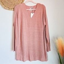 Barefoot Dreams New CozyChic Ultra Lite V-Neck Wild Rose Pink Sweater SZ Medium