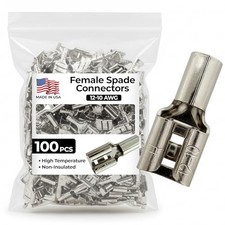 100 Pcs High Temperature Non-Insulated Female Spade 12-10 AWG Female 1/4" Tab