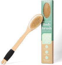 17" Dry Brushing Body Brush - Medium Firmness, Natural Color  Silicone Grip - E