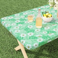 Rectangle Vinyl Tablecloth, Fitted Table Cover, 100 Waterproof, Elastic Edge...