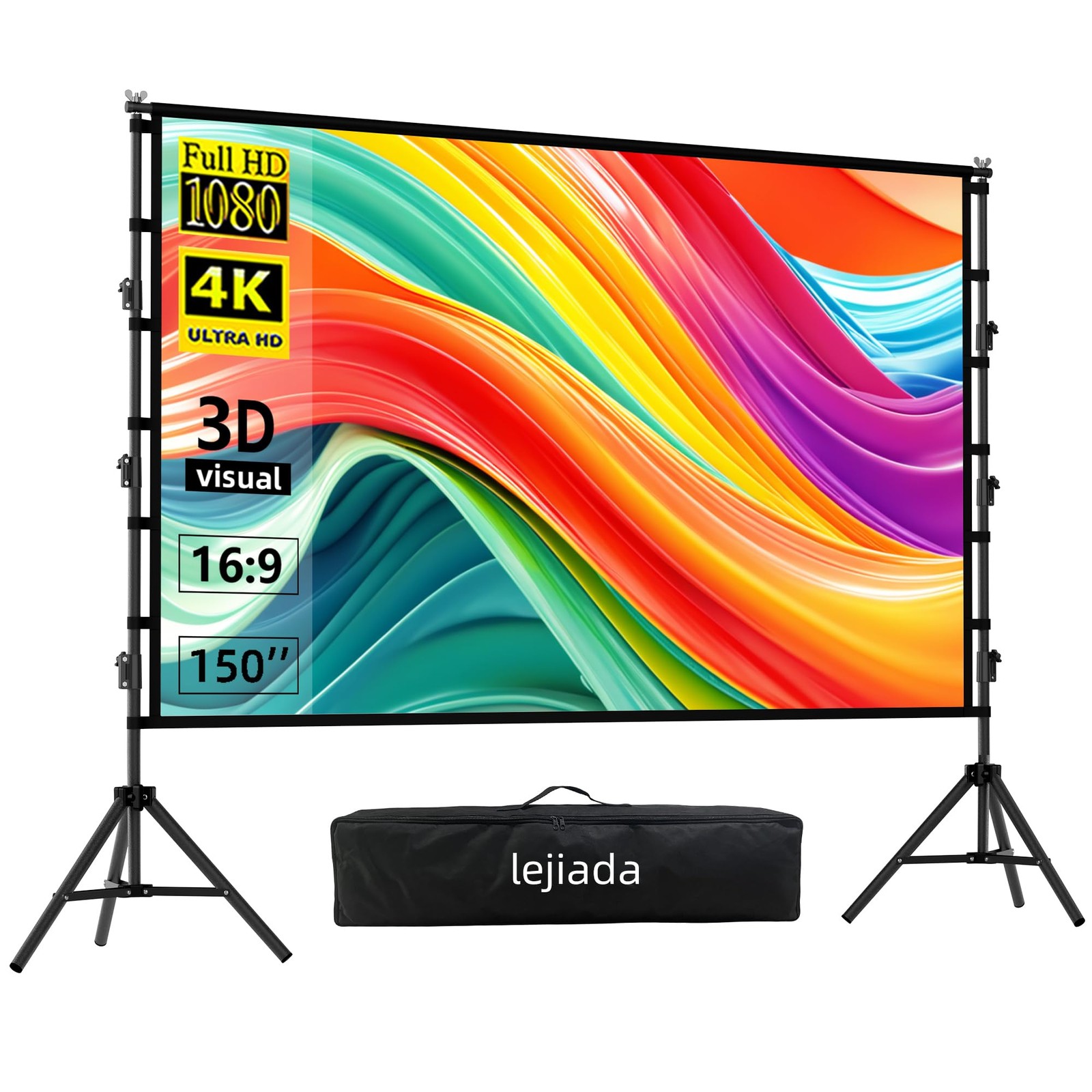 150" Outdoor Projector Screen with Stand, 4K HD Portable Movie Screen