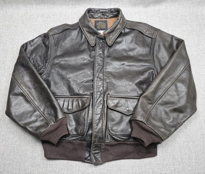 VTG Avirex Jacket Mens 46 Brown Type A-2 Leather Bomber Made USA