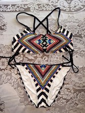 RARE Vtg Victoria's Secret Pink Black Tribal Bikini Set M L