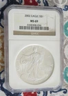 2002- SILVER AMERICAN EAGLE - MS69 - One Dollar - NGC- .999 1oz Fine