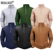 Autumn Men Half Zipper Sweatshirt Solid Color Pullover Casual Winter Sweater