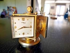 IMHOF Vintage table Mid Century Gilt Desk Clock and Weather (top condit) SWISS
