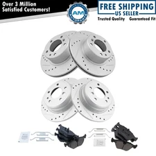 Front Rear Ceramic Brake Pads & Performance Drilled Slotted Rotor Kit