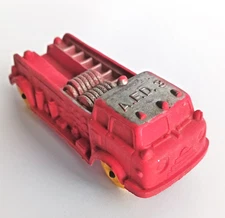  Fire Truck Auburn Rubber Toy 614 USA Red Silver Yellow Tires 4.25" Vintage AFD3