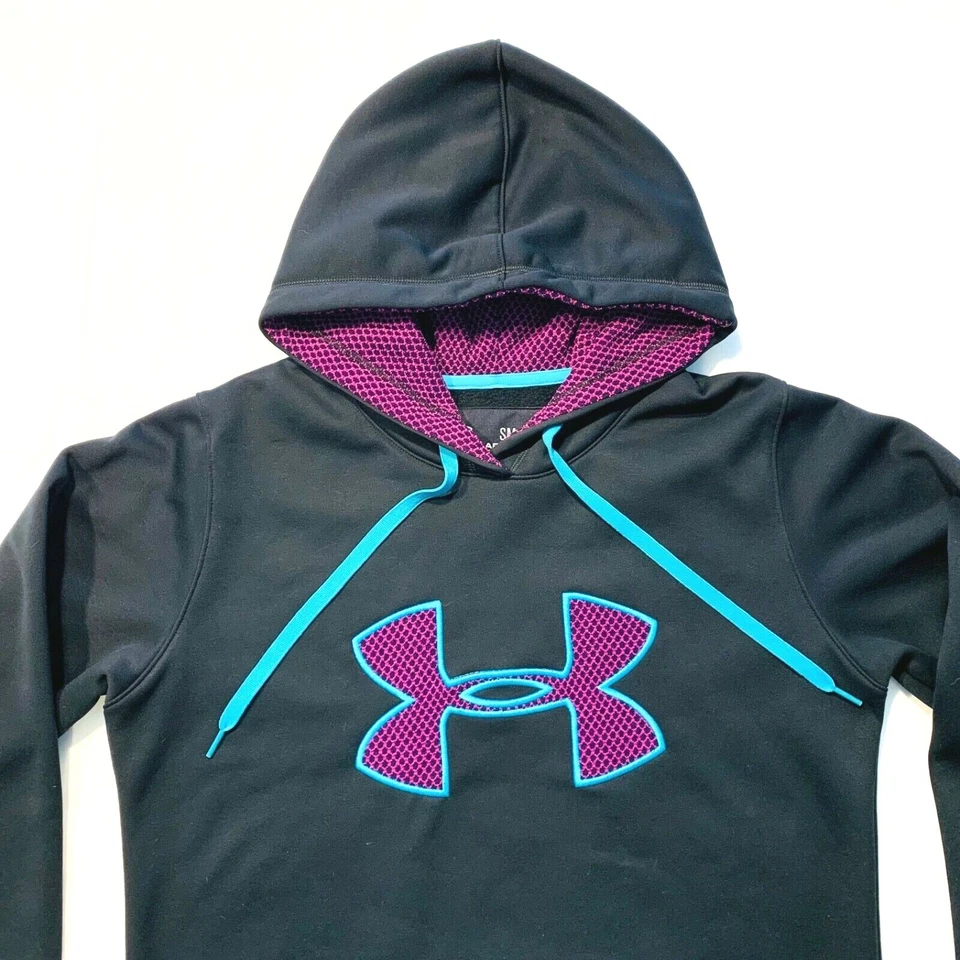 Under Armour Storm Hoodie Sweatshirt Fleece Lined Semi-Fitted Black Purple S EUC - Image 2 of 4