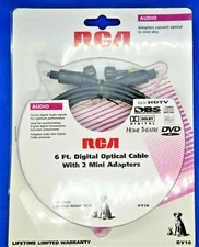 RCA DV10 6 FT DIGITAL OPTICAL AUDIO CABLE WITH 2 MINI ADAPTERS  - NEW IN BOX