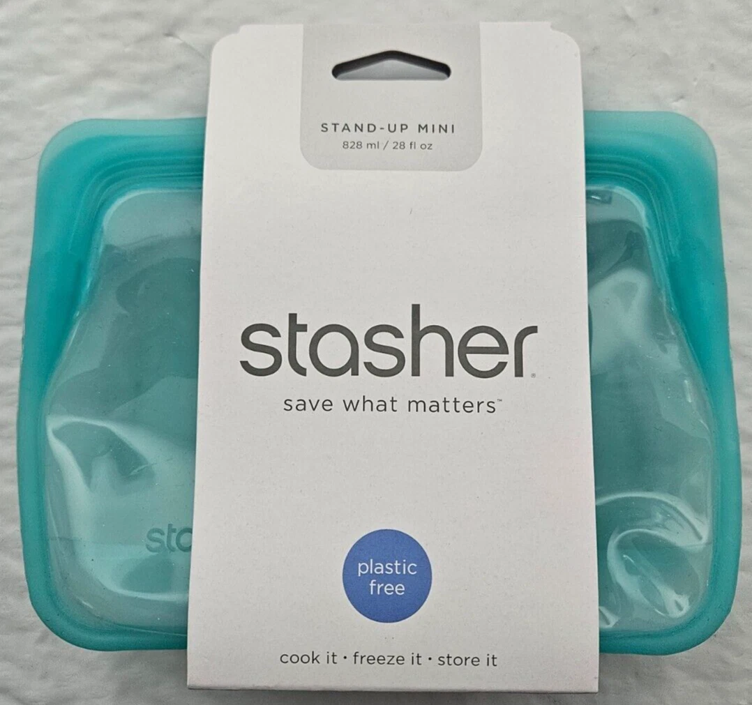 Stasher Stand Up Mini Bag (Aqua) Silicone Reusable Freezer Bags For Travel and