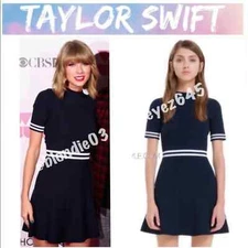 Sandro navy, blue and white “Rayana” high neck dress by 3/L