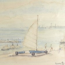 Aquarelle sur Papier Le char à voile Germaine Chardon Fille de Paul Gauguin