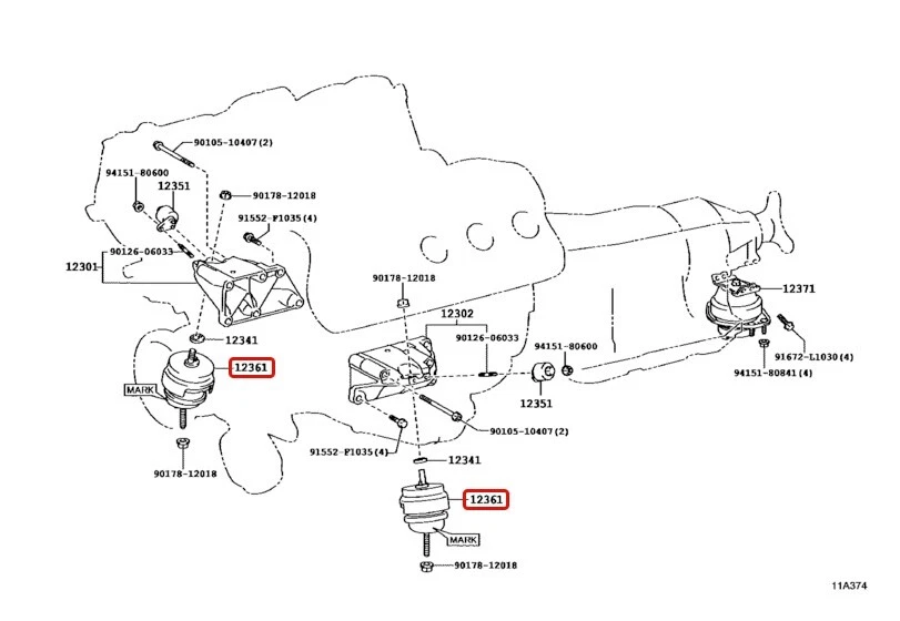 Lexus Genuino LS460 460L AISLANTE MOTOR MONTAJE DELANTERO Set 12361-38281 OEM Foto 2 de 4