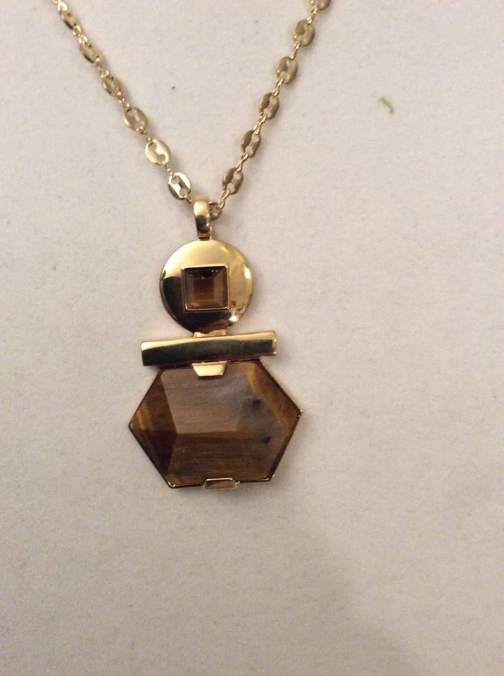 $98 Vince Camuto Ojo de Tigre Geo Piedra Tono Dorado Colgante Collar VC-20 Foto 2 de 4