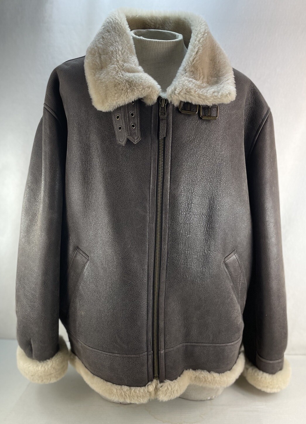 Overland Mens SZ XXL Shearling Coat Sheepskin Leather Bomber