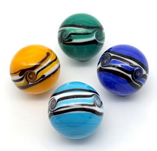 NEW for 2022 22mm "Riptide" Handmade Art Glass Marbles Set of 4 Colors 7/8th"
