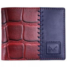 RFID Blocking Maroon and Blue Vintage Leather Men's Bifold Center Flap Wallet