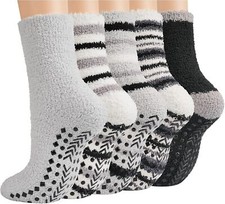 5 Pairs Fuzzy Socks Men with Grips Winter Fluffy Slipper Non-slip Socks