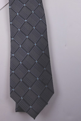 PERRY ELLIS PORTFOLIO Gray Ebsen Grid Geo Geometric Neck Tie NEW