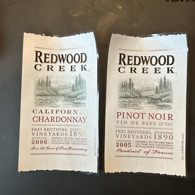 Redwood Creek WINE STICKER Advertising 2005 Pinot Noir ~ 2006 Chardonnay