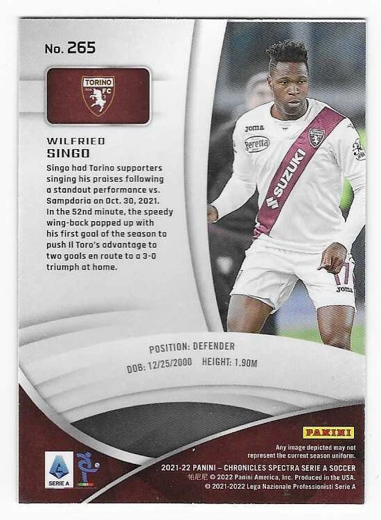 2021-22 Panini Chronicles Spectra Series A Wilfried Singo Torino FC Soccer #265 - Image 2 of 2
