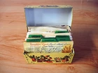 VINTAGE SYNDICATE MFG. METAL RECIPE BOX W RECIPES - FLORAL CROSS-STITCH DESIGN