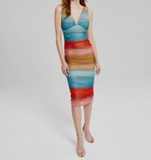 Guess Women's Blue Striped Sleeveless Bodycon Midi Dress Size 10