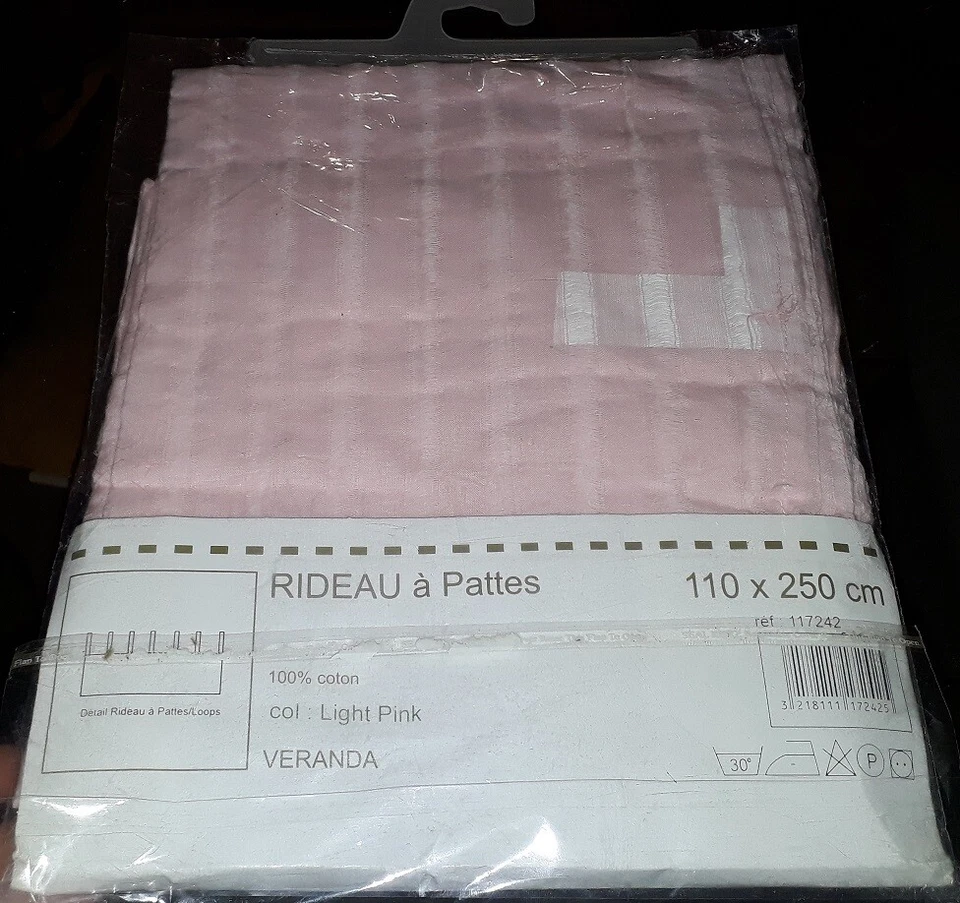 RIDEAU A PATTES 110X250 CM 100% COTON COLOR LIGHT PINK - Photo 2/3