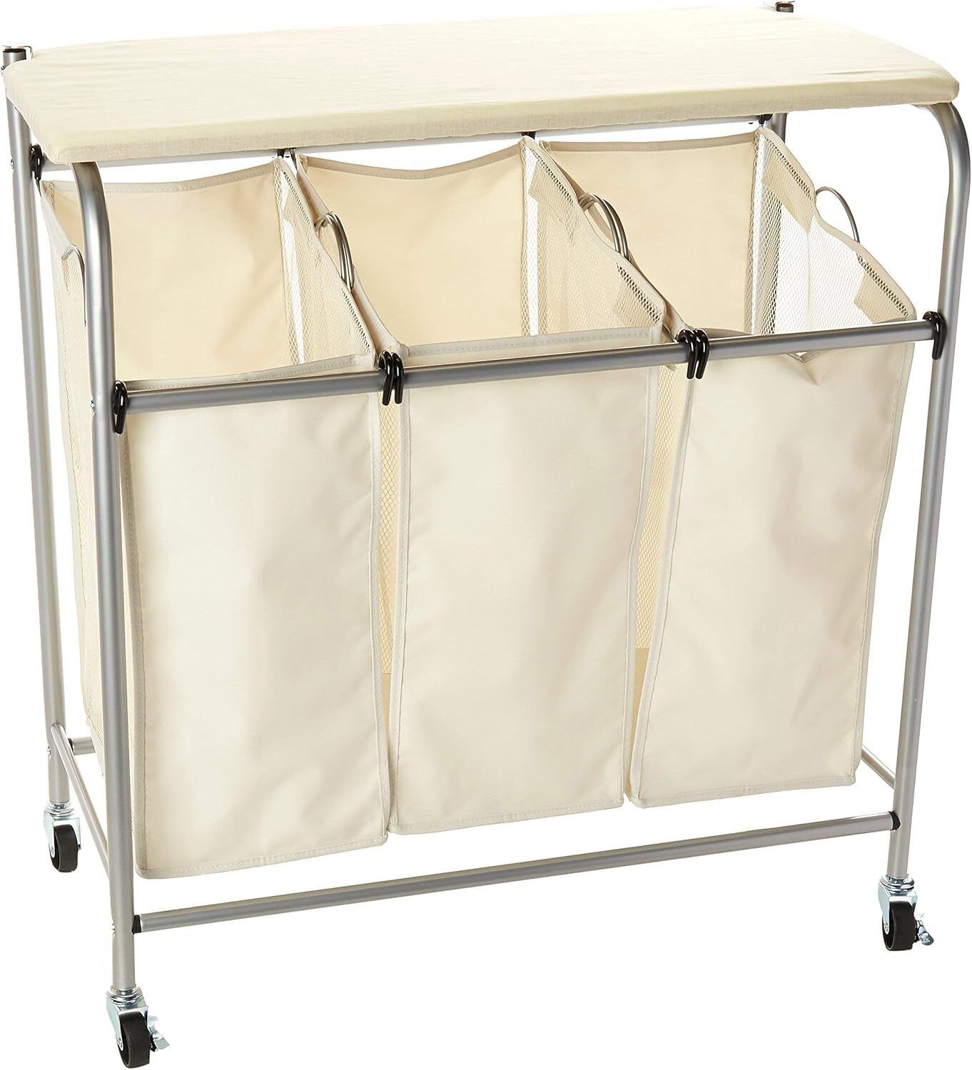 Honey-Can-Do Rolling Laundry Sorter with Ironing Board & Removable Bag in Natural-image