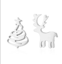Christmas Tree Reindeer Silver Color Earrings Women's Fashion Jewelry