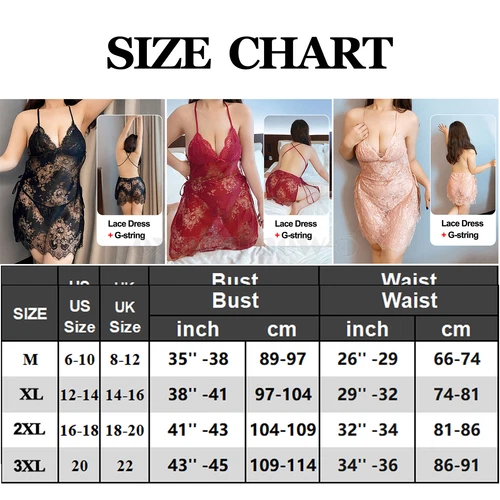 Dessous-Speghetti-Nachtwäsche-Sexy-Damen-Schlafanzug-Spitze-Babydoll-Nachtwäsche M-2XL - Bild 16 von 65