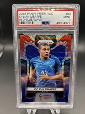 2018 Panini Prizm World Cup KYLIAN MBAPPE Red Blue Wave ROOKIE #80 PSA 9