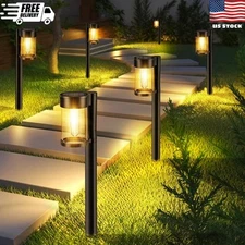 Solar Pathway Lights Outdoor, 10 Pack Metal & Glass Solar Lights Outdoor