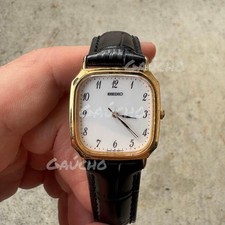 SEIKO Chario Vintage Square Timepiece Gold Tone Quartz Watch Rare Genuine