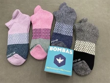 4 Pairs Midweight Bombas Honeycomb Women's Tri-Block Marl Ankle Sock Size M