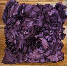 Accent Throw Pillow 16x16" Burgandy Rose Design Romantic Satin