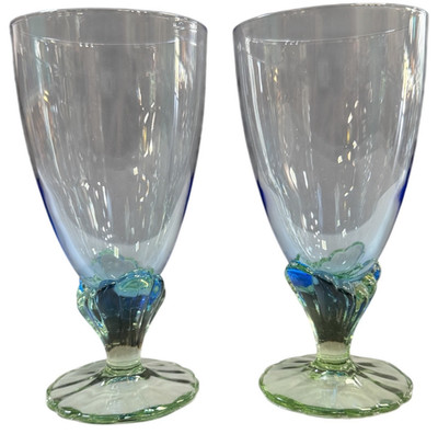 BORMIOLI ROCCO BAHIA BLUE GREEN GOBLET WATER GLASSES DISCONTINUED SET OF 2
