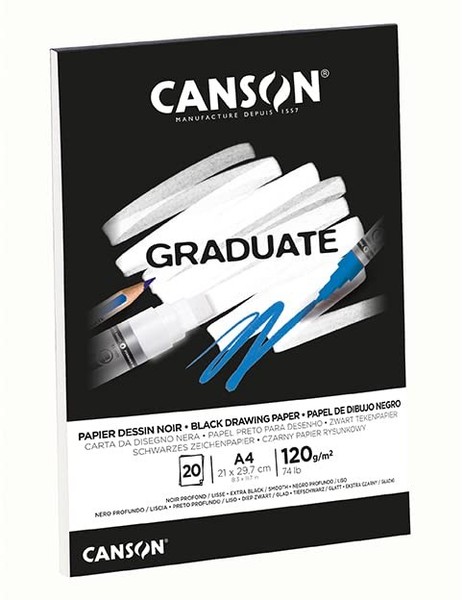 Zeichenpapier Canson Graduate Din A4 20 Blatt 120G/M² Schwarz Zeichenblock-image