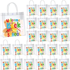 24 Pcs Clear Gift Bags with Handles Clear Plastic Goodie Bags Back to School