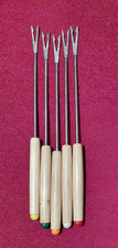 5 Fondue Forks Stainless Steel Color Coded Wood Handles For All