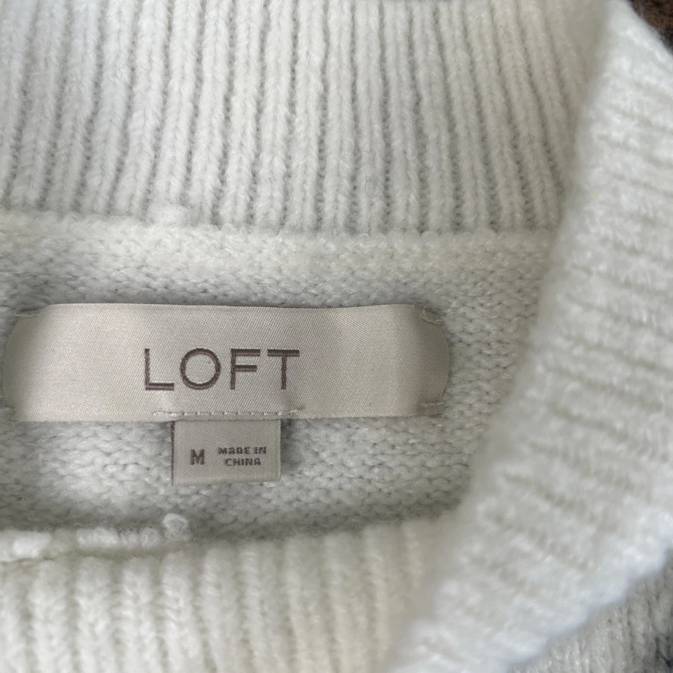 Suéter LOFT Crema con Lazo Negro Manga Media Larga Acogedor Tejido Pullover Foto 2 de 4