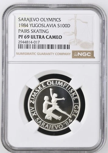 1984 YUGOSLAVIA S100D PAIRS SKATING SARAJEVO OLYMPICS NGC PF 69 ULTRA CAMEO