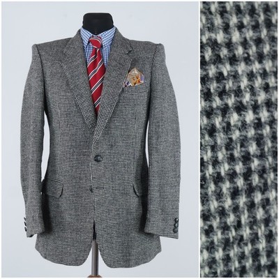 Herren Hahnentritt blau HARRIS TWEED Jacke 40R UK Größe Wolle Sport Mantel Blazer